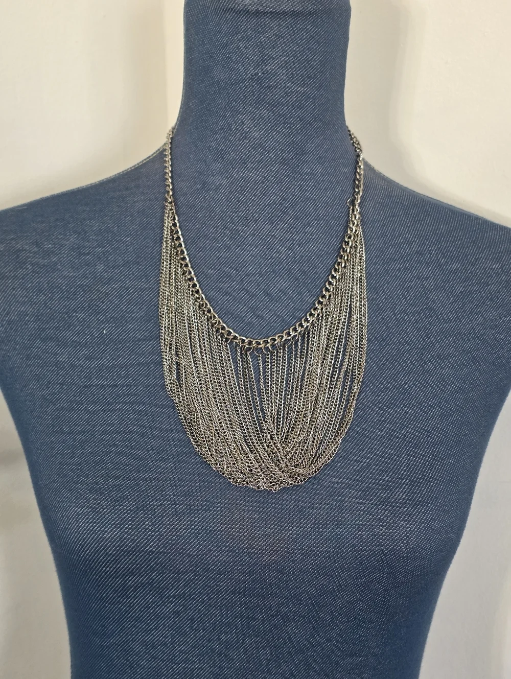 Gunmetal Multi-Strand Chain Drape Bib Necklace - Industrial Statement